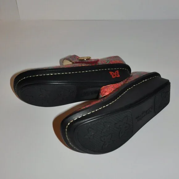 Alegria Paloma Red Bloom Paisley Mary Janes with Gold Button - Picture 2 of 4